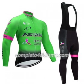 Completo Maglia ML + Pantaloncino con bretelle ML 2017 Astana Pro Team Donna N002
